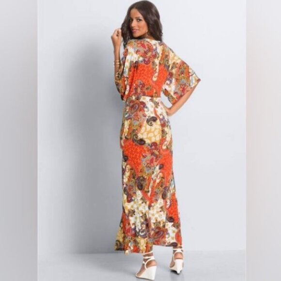 *NWOT* Venus Boho Paisley Twist Knot Front Detail Maxi Dress in Orange - Size S - Picture 6 of 14